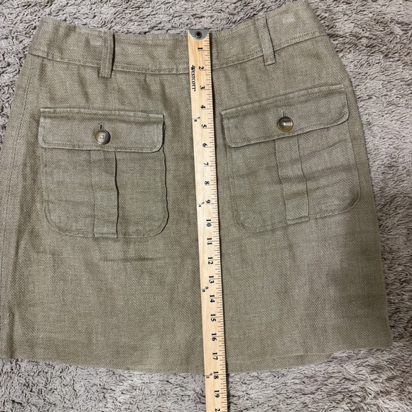 LOFT Linen Mini Skirt Patch Pockets Dark Beige size 6 Minimalist Casual Festival - Picture 9 of 10
